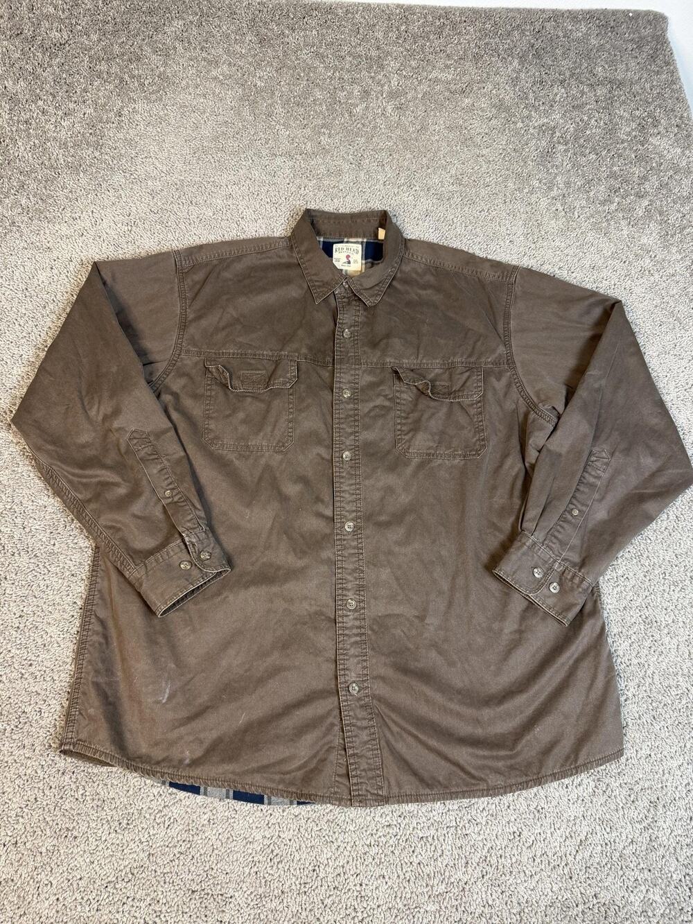 Red Head Brand Co. Shirt Mens XL Brown Flannel Lined Button Up Twill Heavyweight